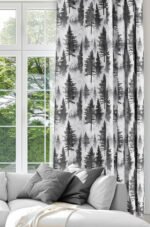 Modern Pine Tree Pattern in Grey Blackout Curtain Panel, 140 x 270cm