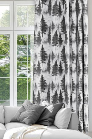 Pine Tree Patterned Modern Gray Blackout curtain - 140 x 270 cm