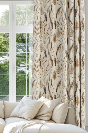 Wheat Patterned Cream Modern Blackout curtain - 140 x 270 cm
