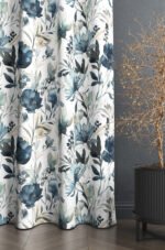 Modern Elegant Floral Pattern in Blue Blackout Curtain Panel, 140 x 270cm