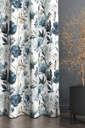 Modern Elegant Floral Patterned Blue Blackout curtain - 140 x 270 cm