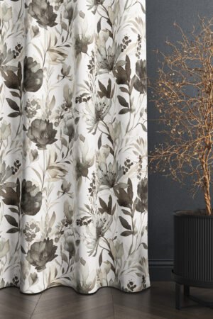 Modern Elegant Floral Patterned Brown Blackout curtain - 140 x 270 cm