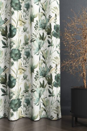 Modern Elegant Floral Patterned Green Blackout curtain - 140 x 270 cm