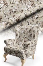 Classic Floral Patterned Digitally-printed Cotton-backed Thick rachel-knit Upholstery fabric 140cm width ( ROSE BEIGE )