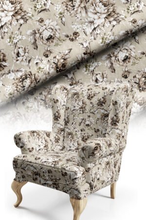 Classic Floral Patterned Digitally-printed Cotton-backed Thick rachel-knit Upholstery fabric 140cm width ( ROSE BEIGE )