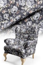 Classic Floral Patterned Digitally-printed Cotton-backed Thick rachel-knit Upholstery fabric 140cm width ( ROSE SMOKE GRAY )