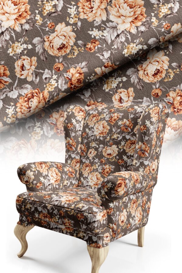 brown classic floral pattern upholstery fabric