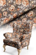 Classic Floral Patterned Digitally-printed Cotton-backed Thick rachel-knit Upholstery fabric 140cm width ( ROSE BROWN )