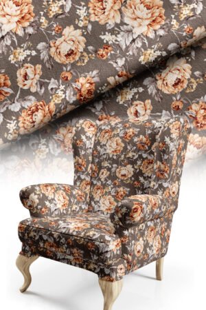 Classic Floral Patterned Digitally-printed Cotton-backed Thick rachel-knit Upholstery fabric 140cm width ( ROSE BROWN )