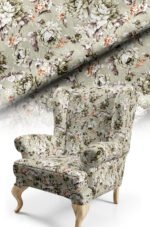 Classic Floral Patterned Digitally-printed Cotton-backed Thick rachel-knit Upholstery fabric 140cm width ( ROSE GREEN )
