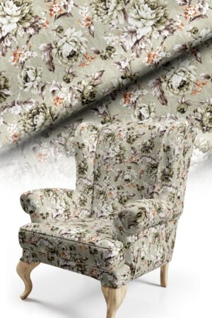Classic Floral Patterned Digitally-printed Cotton-backed Thick rachel-knit Upholstery fabric 140cm width ( ROSE GREEN )