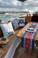CANILA MARINE 4 Pillow cover 1 Table runner 5-piece set Pillow cover Set. Table set Double-sided Pillow cover. ( MARINE SET 1 )