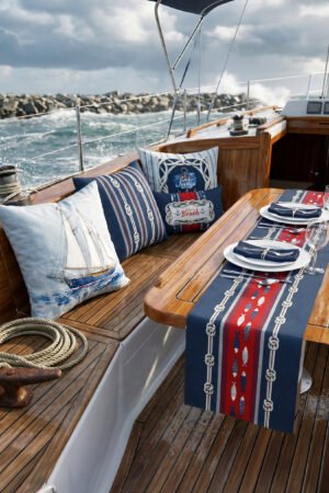 CANILA MARINE 4 Pillow cover 1 Table runner 5-piece set Pillow cover Set. Table set Double-sided Pillow cover. ( MARINE SET 1 )