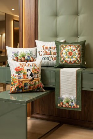 CANILA SICILIA 4 Pillow cover 1 Table runner 5-piece set Pillow cover Set. Table set Double-sided Pillow cover. ( SICILIA SET )