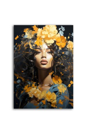 Gold Floral Crowned Woman Canvas print – Modern Abstract Portrait Wall Decor | Suede Fabric With digital printing ( CANVAS PRINT 1 )
