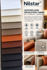 Crib 5 FR and UV resistant leather-look upholstery fabric for contract and hospitality interiors.