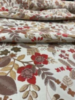 Floral Jacquard Satin Upholstery Fabric in Earthy Brown and Rust Tones