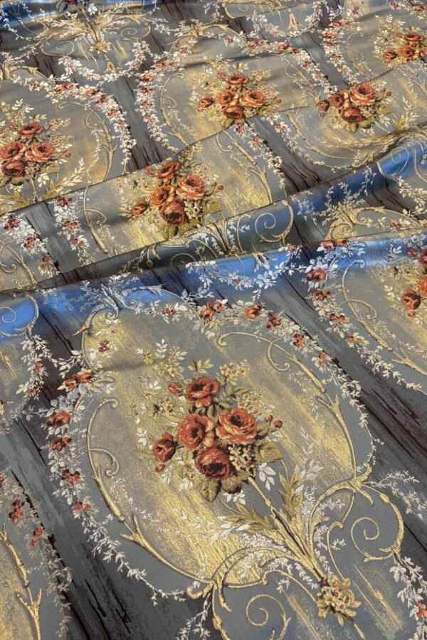 Blue Gold Damask Jacquard Upholstery Fabric