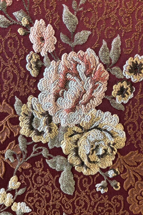 Burgundy Floral Brocade Jacquard Upholstery Fabric
