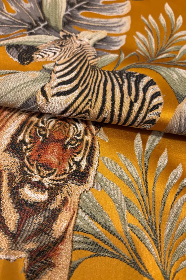 Tiger Pattern Jacquard Upholstery Fabric – Mustard Yellow