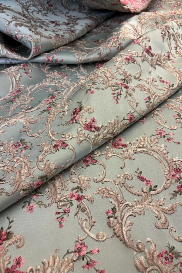 Light Blue Floral Jacquard Brocade Upholstery Fabric